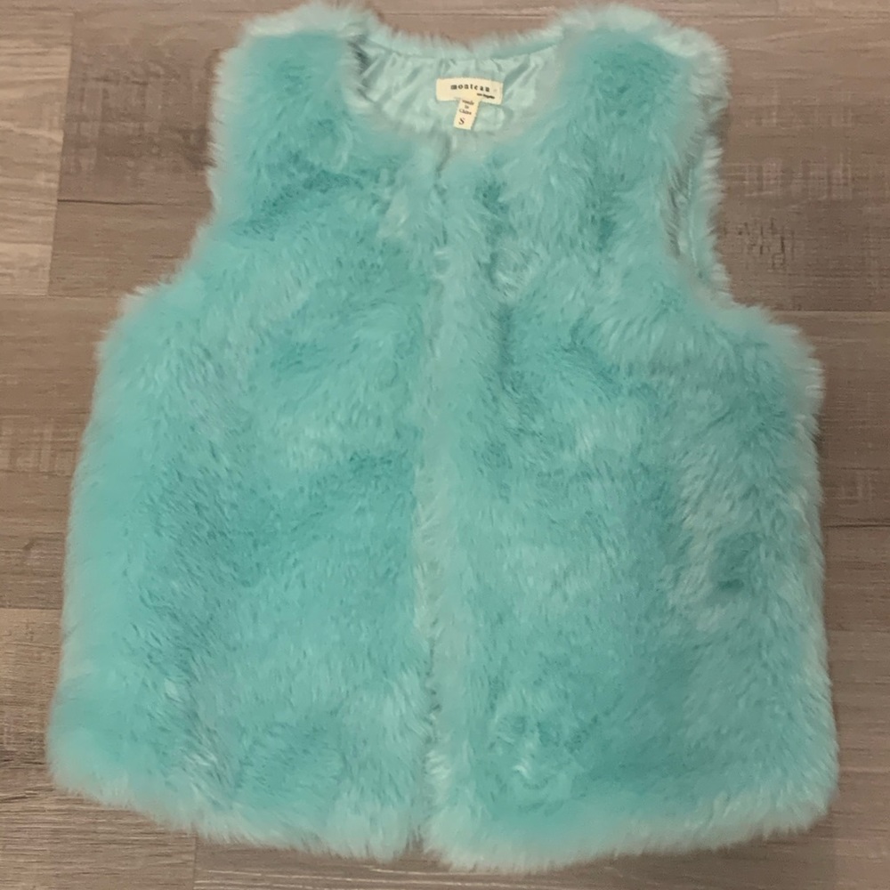 Girls Turquoise Faux Fur Vest